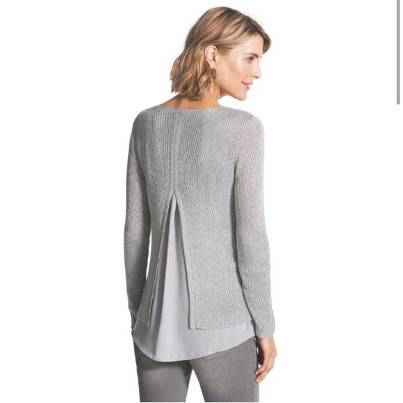 Chico's Silver Metallic Sweater Size Medium - Picture 2 of 8